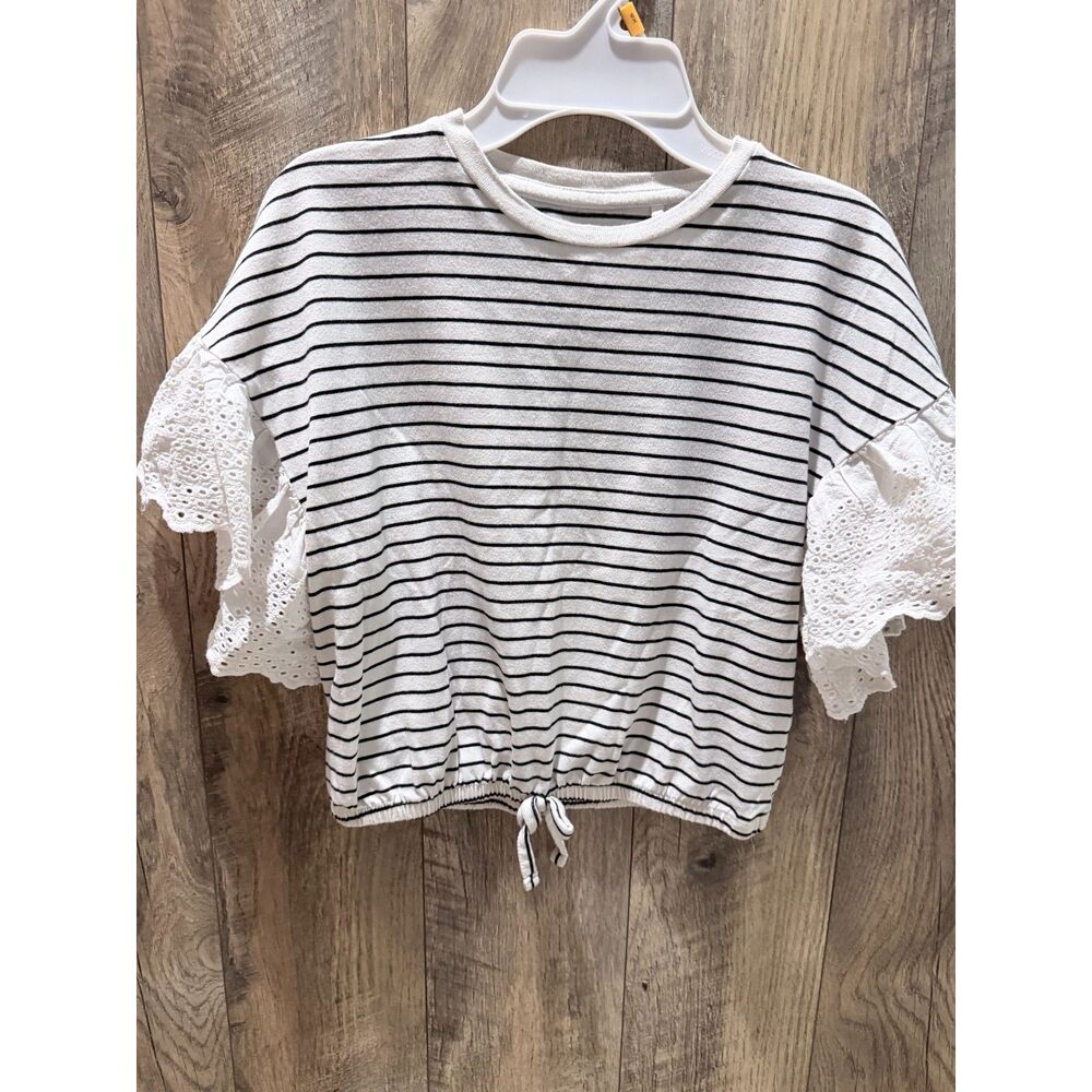 Jessica-simpson Girl's Black Striped Blouse with lace sleeves